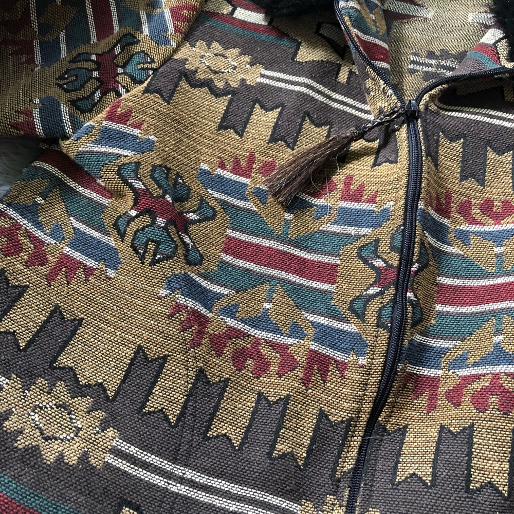 Vintage rough rider Aztec Print faux fur collar - Picture 4 of 5